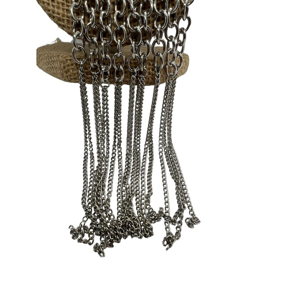 Silver Tone Statement Collar Choker Necklace Long… - image 3